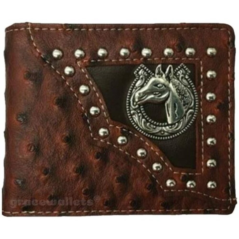 Brown Western Bifold Wallet - Texas Cowboy Style Textured Grain